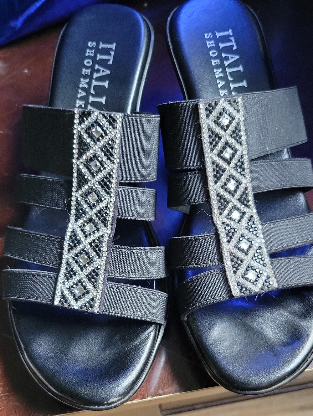 Italian Shoemakers Black Beaded Multi-Strap Slide Sandals